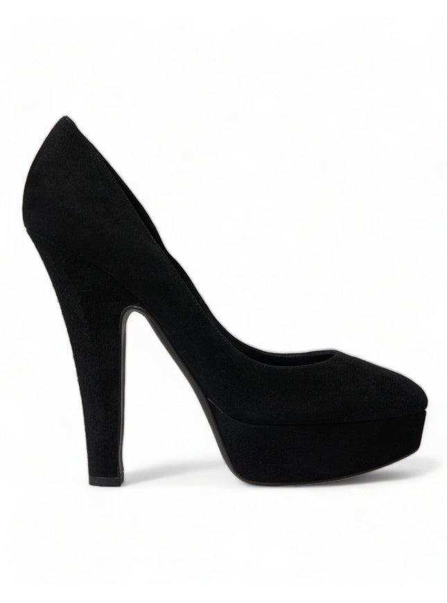 Dolce & Gabbana Black Suede Leather Platform Heel Pumps Shoes - Ellie Belle