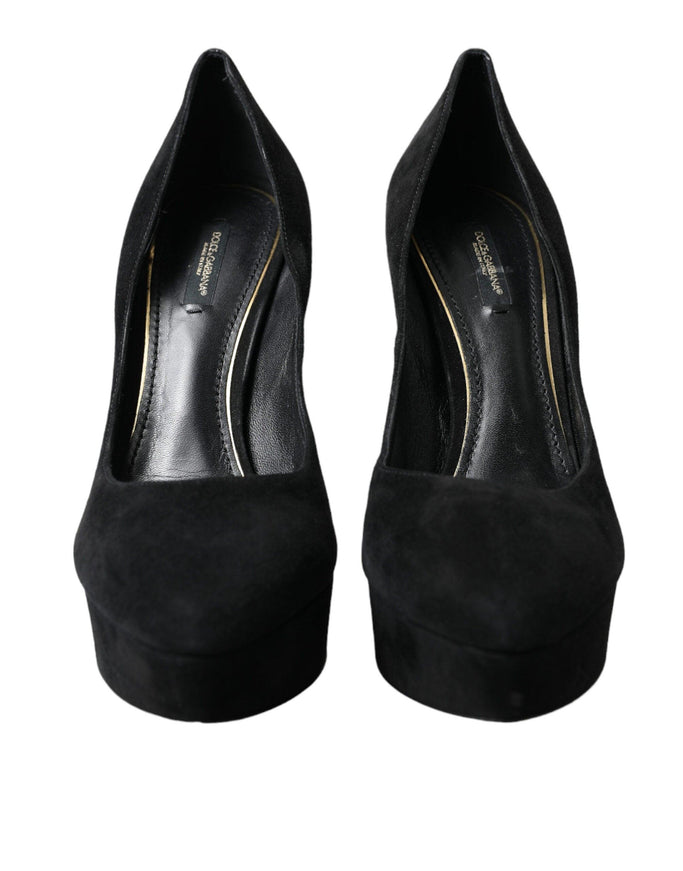 Dolce & Gabbana Black Suede Leather Platform Heel Pumps Shoes - Ellie Belle