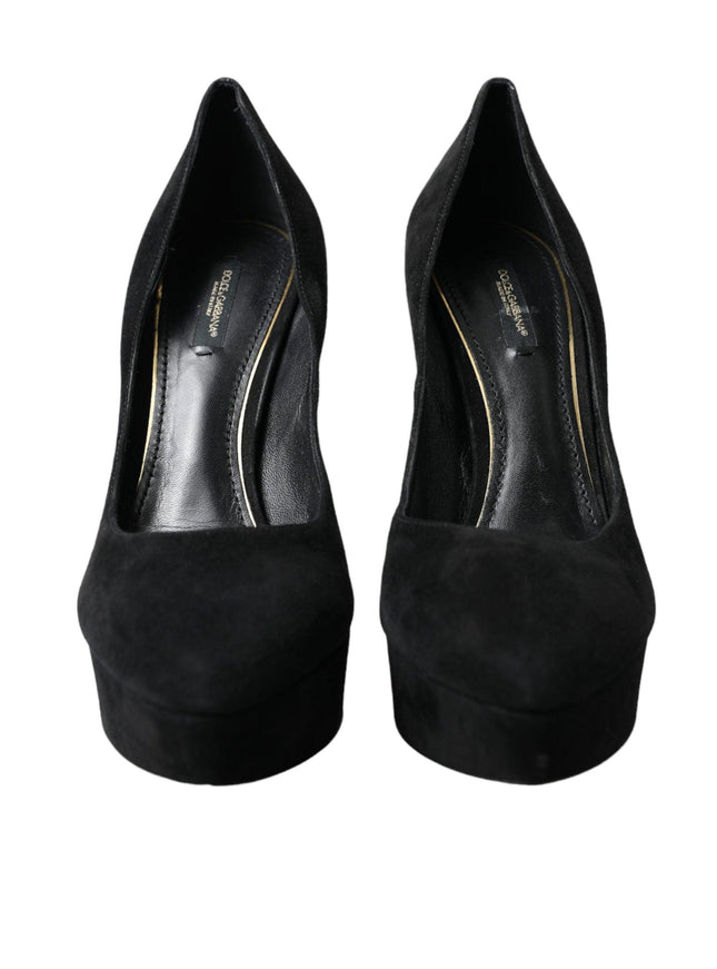 Dolce & Gabbana Black Suede Leather Platform Heel Pumps Shoes - Ellie Belle