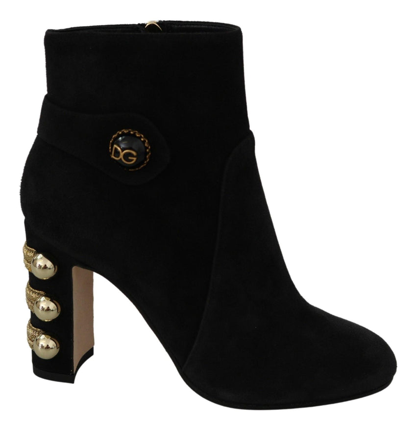 Dolce & Gabbana Black Suede Short Boots Zipper Shoes - Ellie Belle