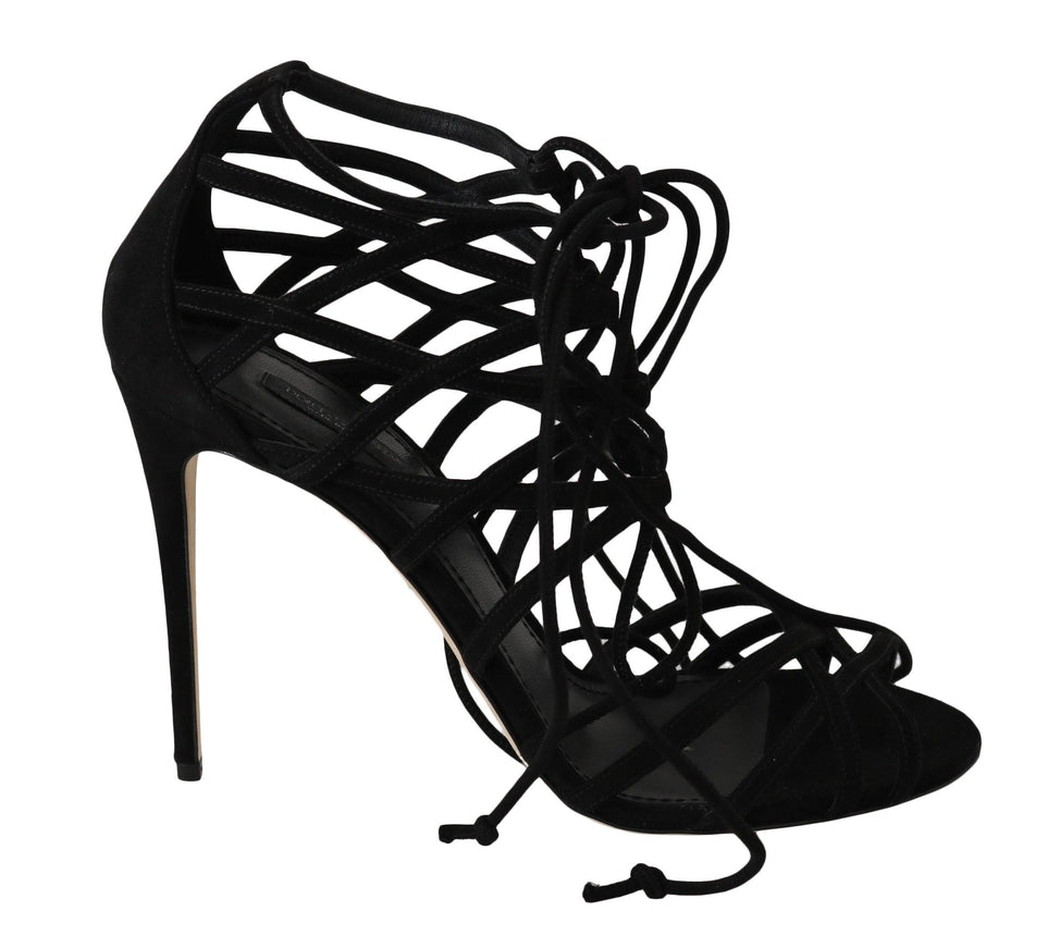 Dolce & Gabbana Black Suede Strap Stilettos Sandals - Ellie Belle