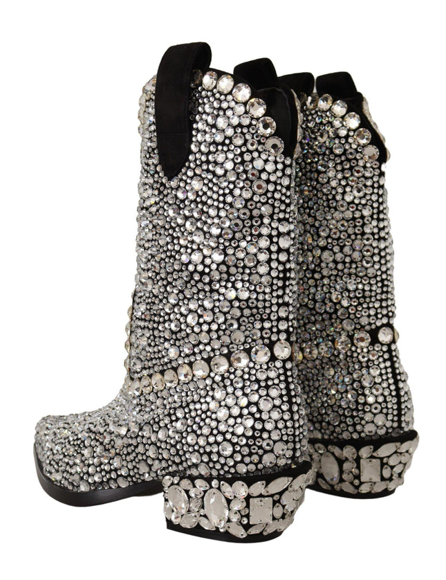 Dolce & Gabbana Black Suede Strass Crystal Cowgirl Boots - Ellie Belle