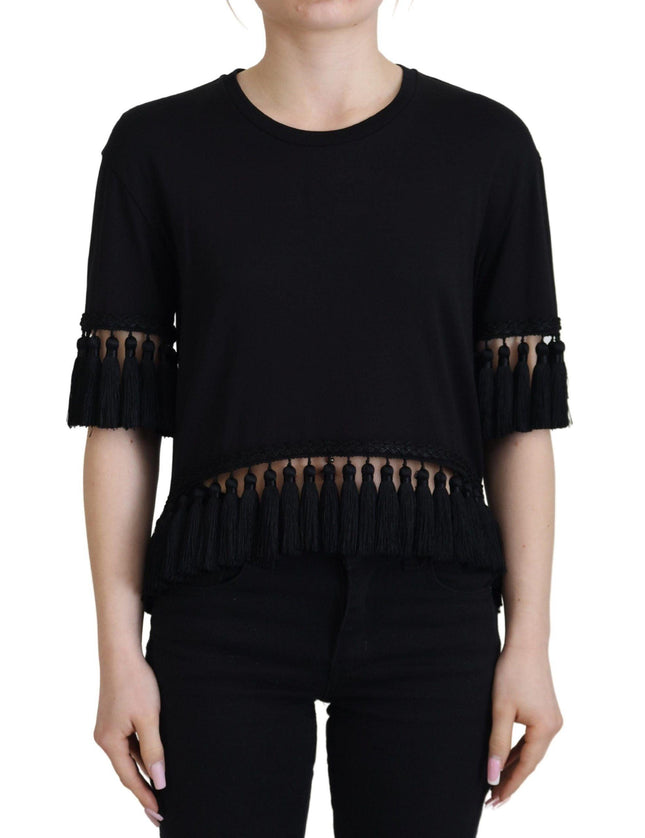 Dolce & Gabbana Black T-shirt Blouse Tassle Cotton Blouse - Ellie Belle