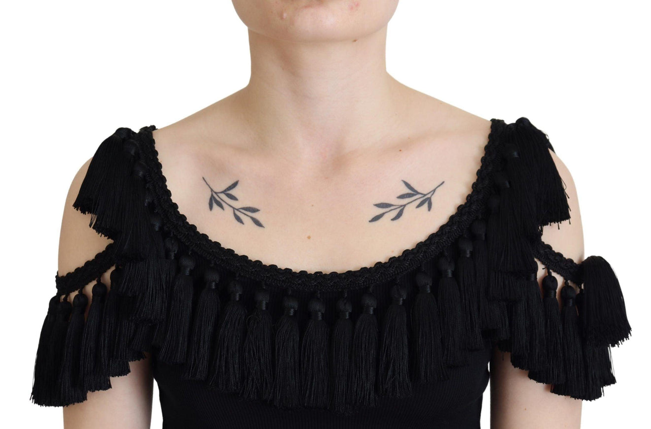 Dolce & Gabbana Black Tank Top Blouse Tassle Cotton Blouse - Ellie Belle