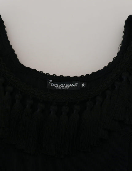 Dolce & Gabbana Black Tank Top Blouse Tassle Cotton Blouse - Ellie Belle
