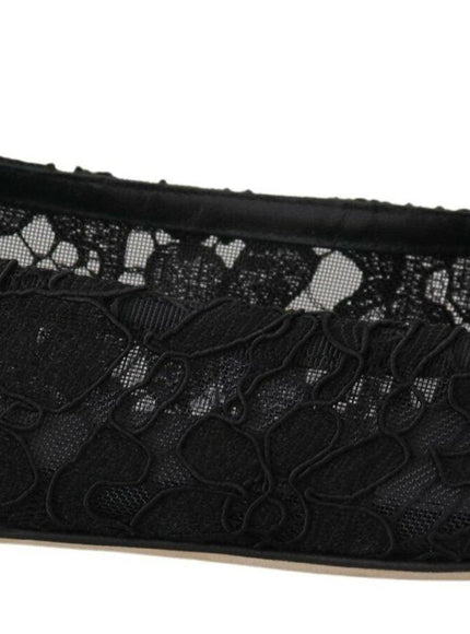 Dolce & Gabbana Black Taormina Lace Crystals Flats Shoes - Ellie Belle