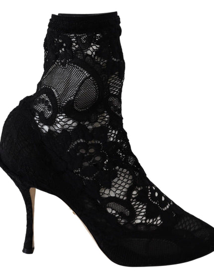 Dolce & Gabbana Black Taormina Lace Socks Pumps Boots - Ellie Belle