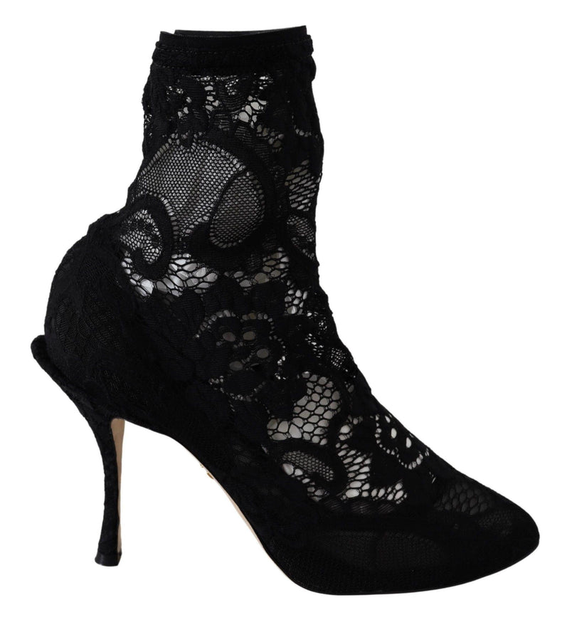 Dolce & Gabbana Black Taormina Lace Socks Pumps Boots - Ellie Belle