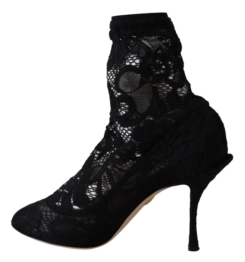 Dolce & Gabbana Black Taormina Lace Socks Pumps Boots - Ellie Belle