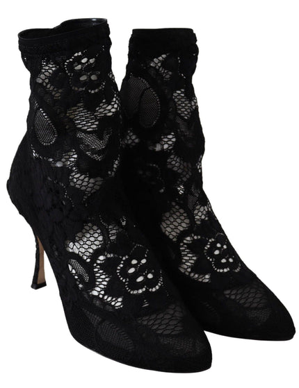 Dolce & Gabbana Black Taormina Lace Socks Pumps Boots - Ellie Belle