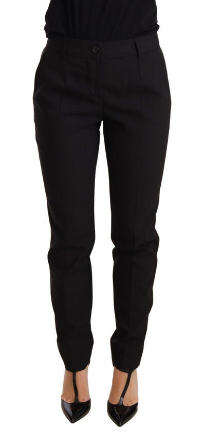 Dolce & Gabbana Black Tapered Women Trouser Virgin Wool Pants - Ellie Belle