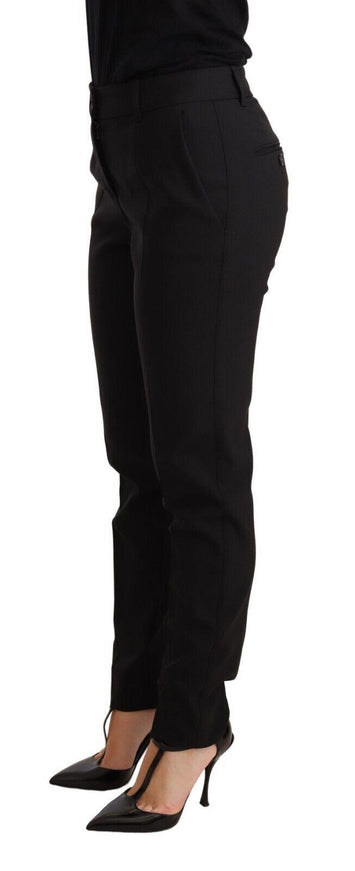 Dolce & Gabbana Black Tapered Women Trouser Virgin Wool Pants - Ellie Belle