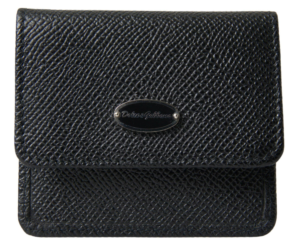 Dolce & Gabbana Black Textured Leather Bifold Logo Coin Purse Wallet - Ellie Belle