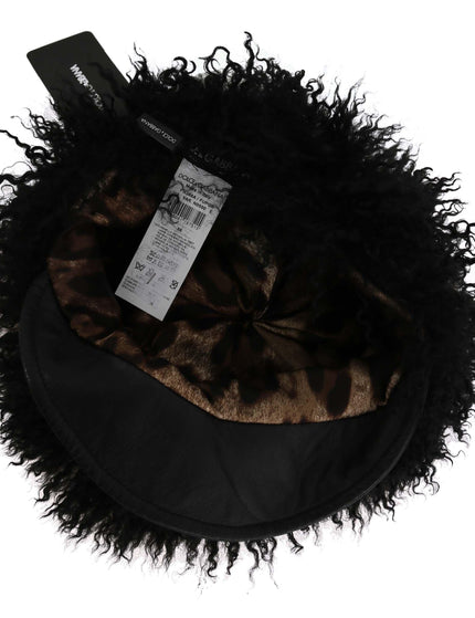 Dolce & Gabbana Black Tibet Lamb Fur Leather Gatsby Hat - Ellie Belle
