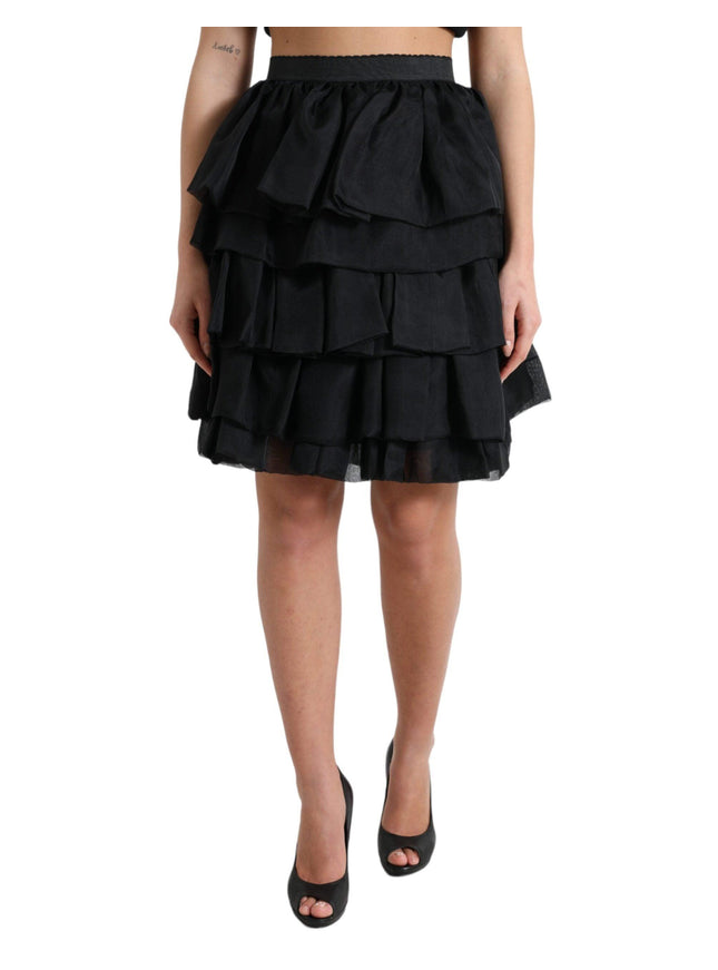 Dolce & Gabbana Black Tiered Aline High Waist Silk Mini Skirt - Ellie Belle