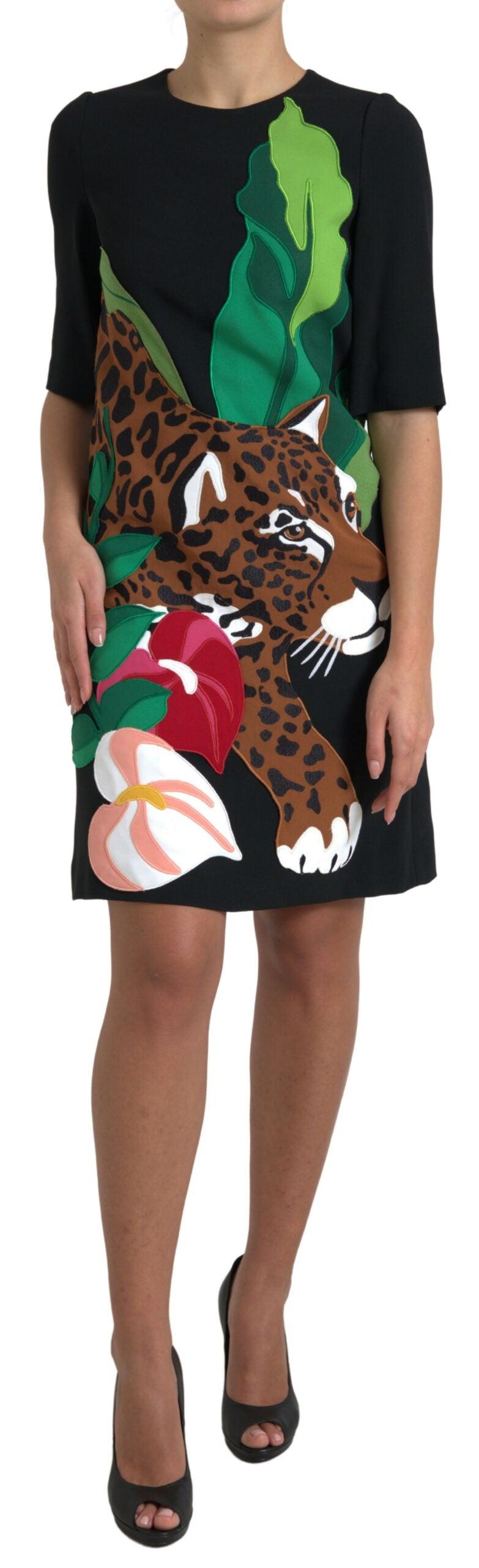 Dolce & Gabbana Black Tiger Jungle Print Sheath Stretch Dress - Ellie Belle