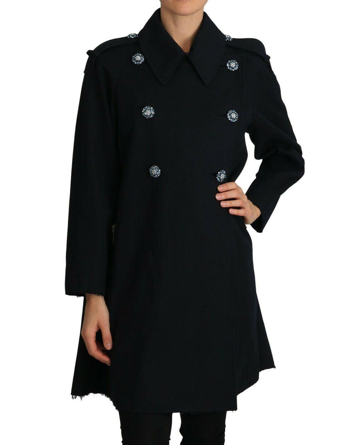 Dolce & Gabbana Black Trench Crystal Embellished Jacket - Ellie Belle