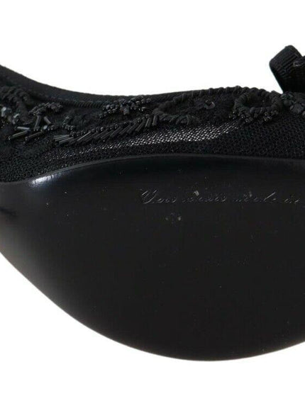 Dolce & Gabbana Black Tulle Ricamo Heels Slingback Shoes - Ellie Belle