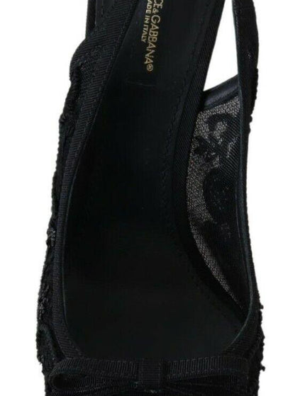 Dolce & Gabbana Black Tulle Ricamo Heels Slingback Shoes - Ellie Belle