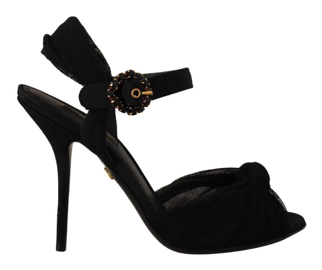 Dolce & Gabbana Black Tulle Stretch Ankle Buckle Strap Shoes - Ellie Belle