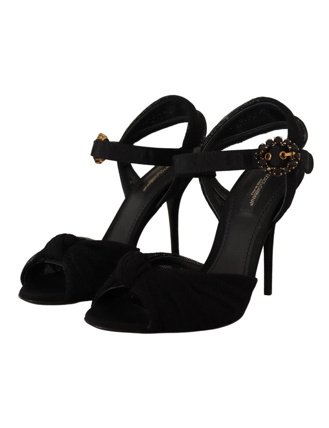 Dolce & Gabbana Black Tulle Stretch Ankle Buckle Strap Shoes - Ellie Belle