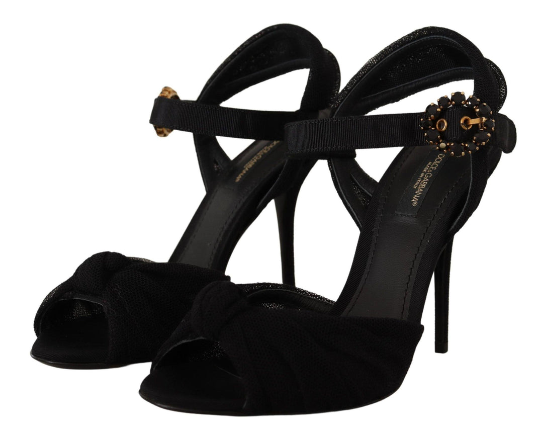 Dolce & Gabbana Black Tulle Stretch Ankle Buckle Strap Shoes - Ellie Belle