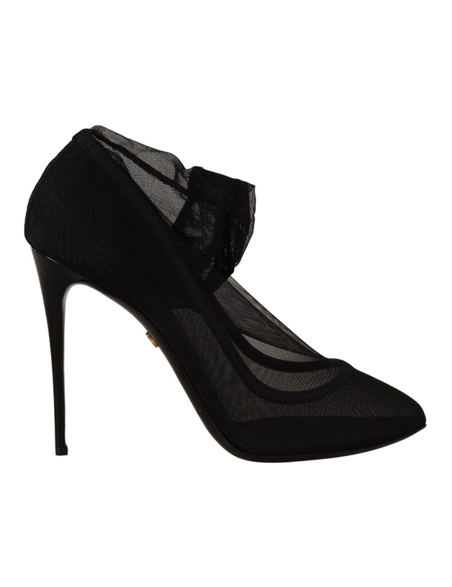 Dolce & Gabbana Black Tulle Stretch Boots Pumps Shoes - Ellie Belle