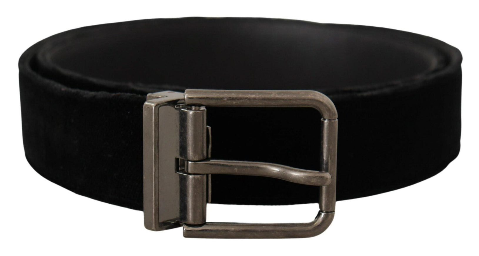 Dolce & Gabbana Black Velvet Chrome Metal Box Buckle Belt - Ellie Belle