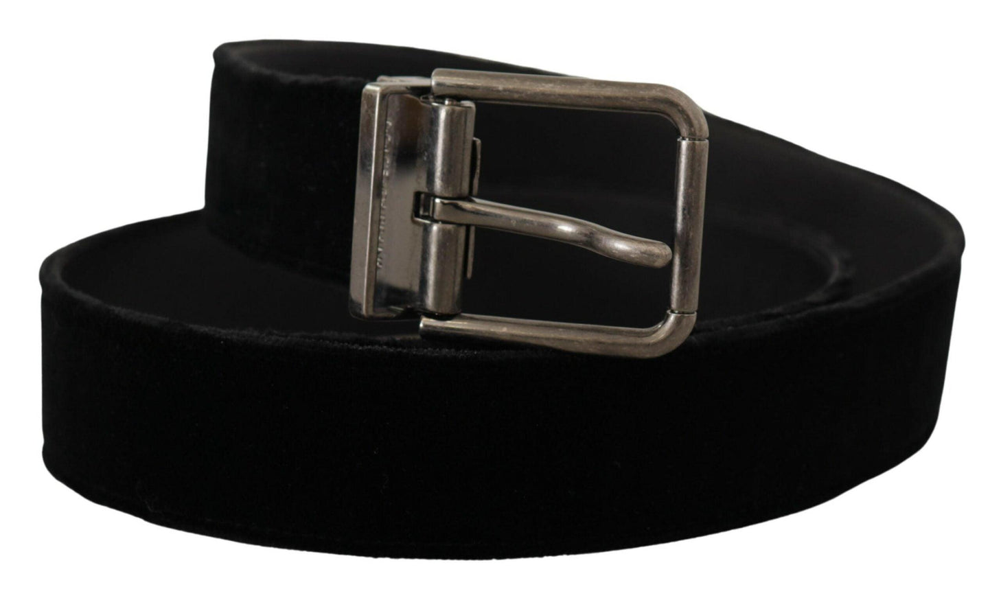 Dolce & Gabbana Black Velvet Chrome Metal Box Buckle Belt - Ellie Belle