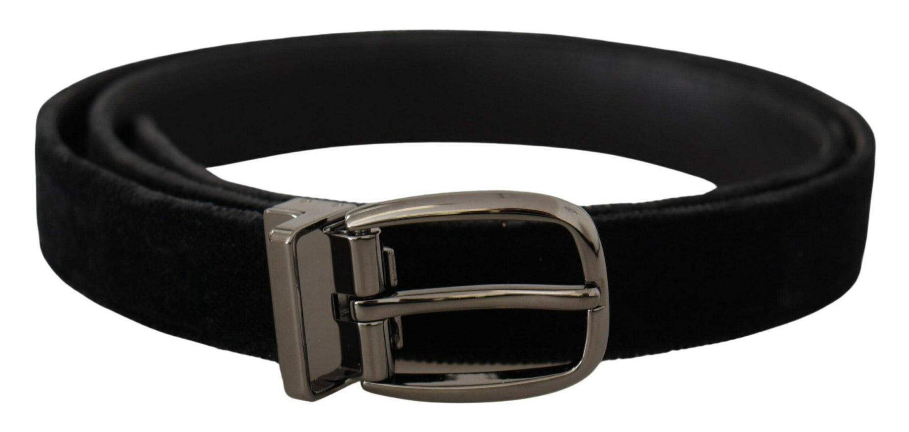 Dolce & Gabbana Black Velvet Classic Logo Engraved Metal Belt - Ellie Belle