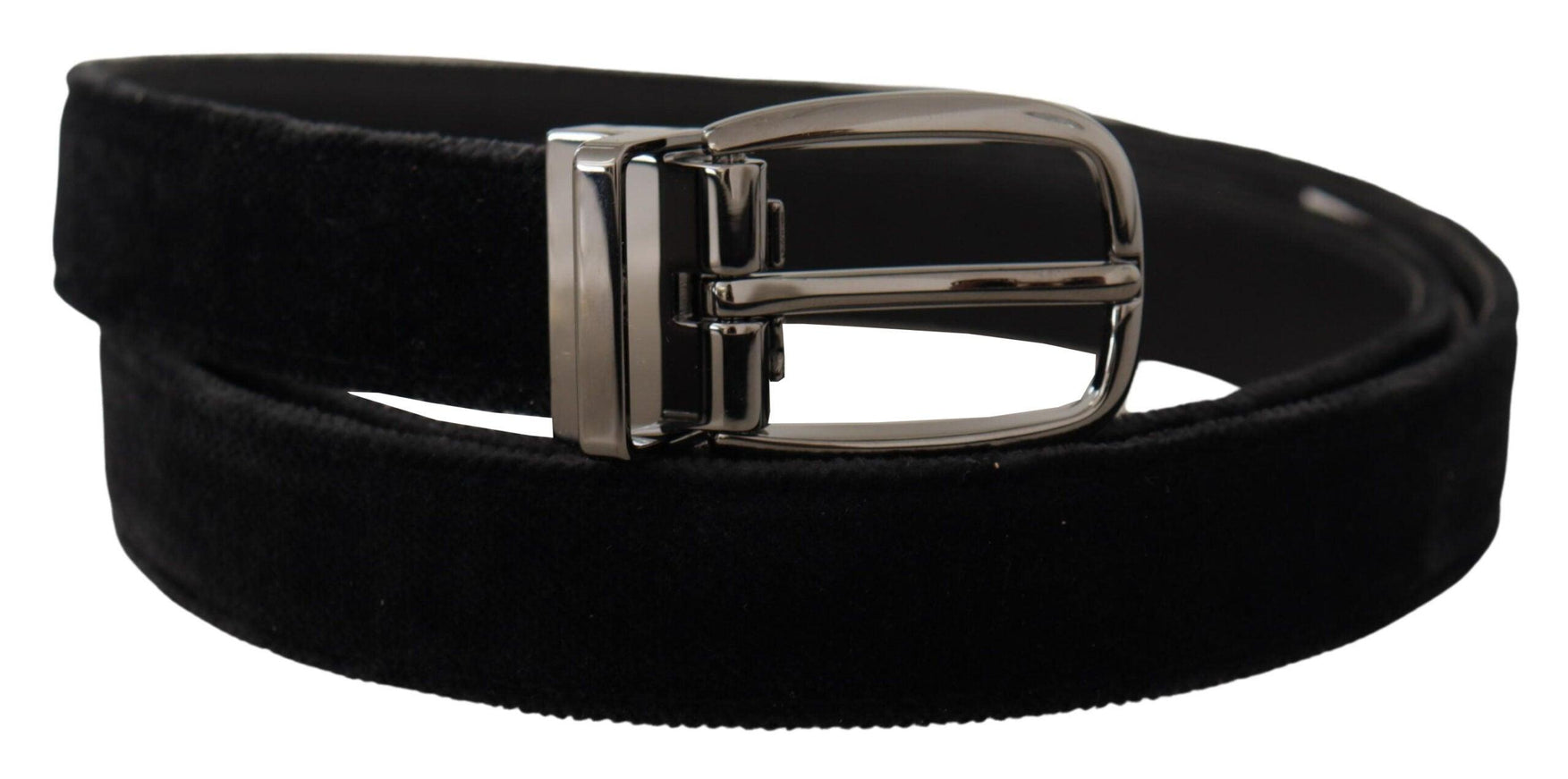 Dolce & Gabbana Black Velvet Classic Logo Engraved Metal Belt - Ellie Belle