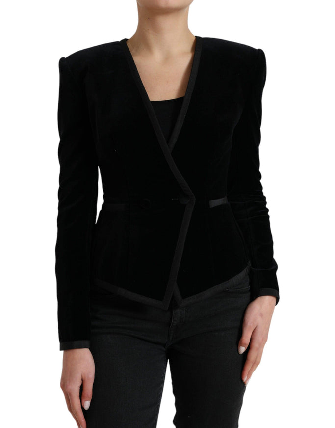 Dolce & Gabbana Black Velvet Cotton Double Breasted Jacket - Ellie Belle