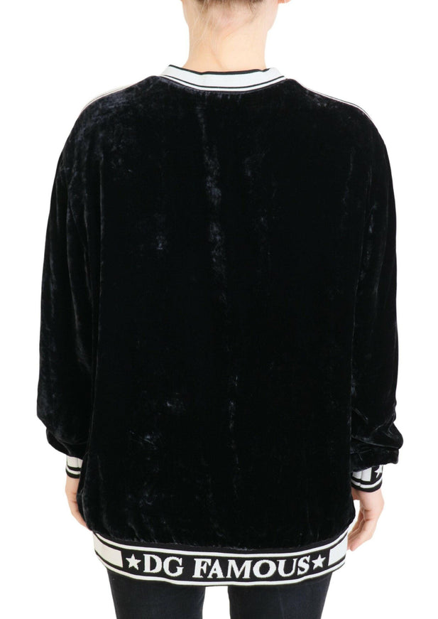 Dolce & Gabbana Black Velvet Crewneck Pullover Sweater - Ellie Belle