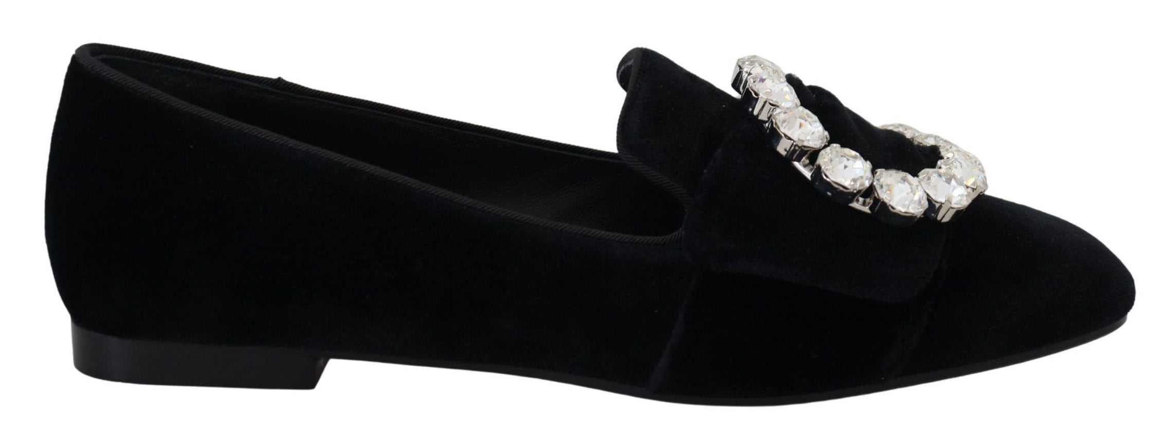 Dolce & Gabbana Black Velvet Crystals Loafers Flats Shoes - Ellie Belle