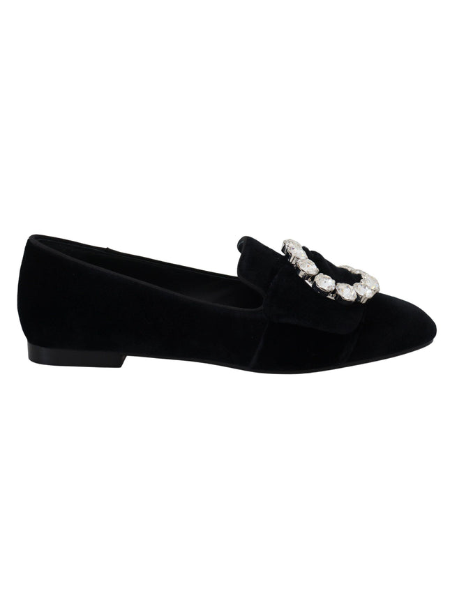 Dolce & Gabbana Black Velvet Crystals Loafers Flats Shoes - Ellie Belle