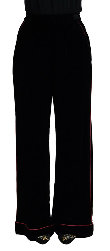 Dolce & Gabbana Black Velvet High Waist Trousers Pants - Ellie Belle