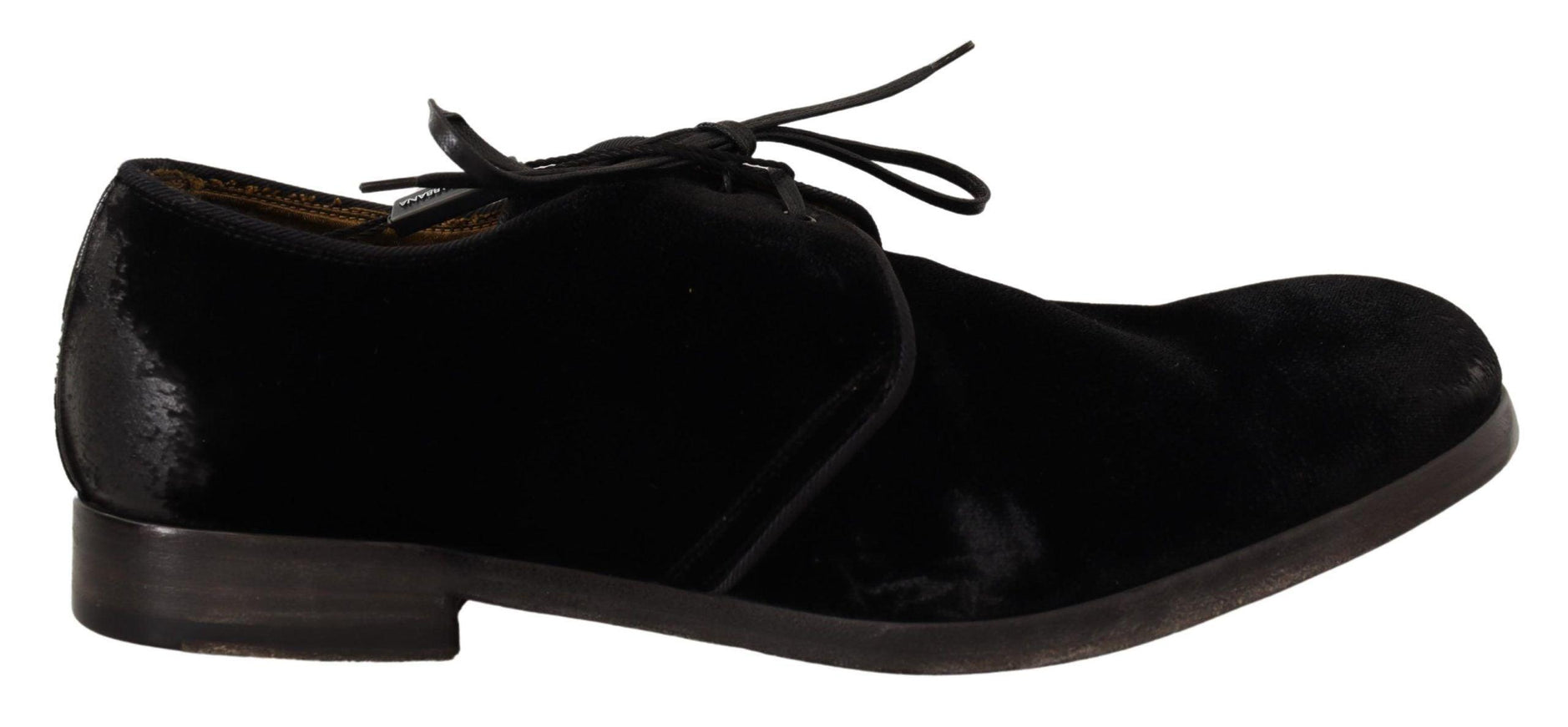 Dolce & Gabbana Black Velvet Lace Up Aged Style Derby Shoes - Ellie Belle