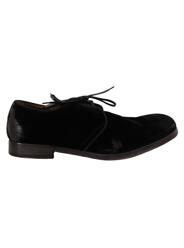 Dolce & Gabbana Black Velvet Lace Up Aged Style Derby Shoes - Ellie Belle