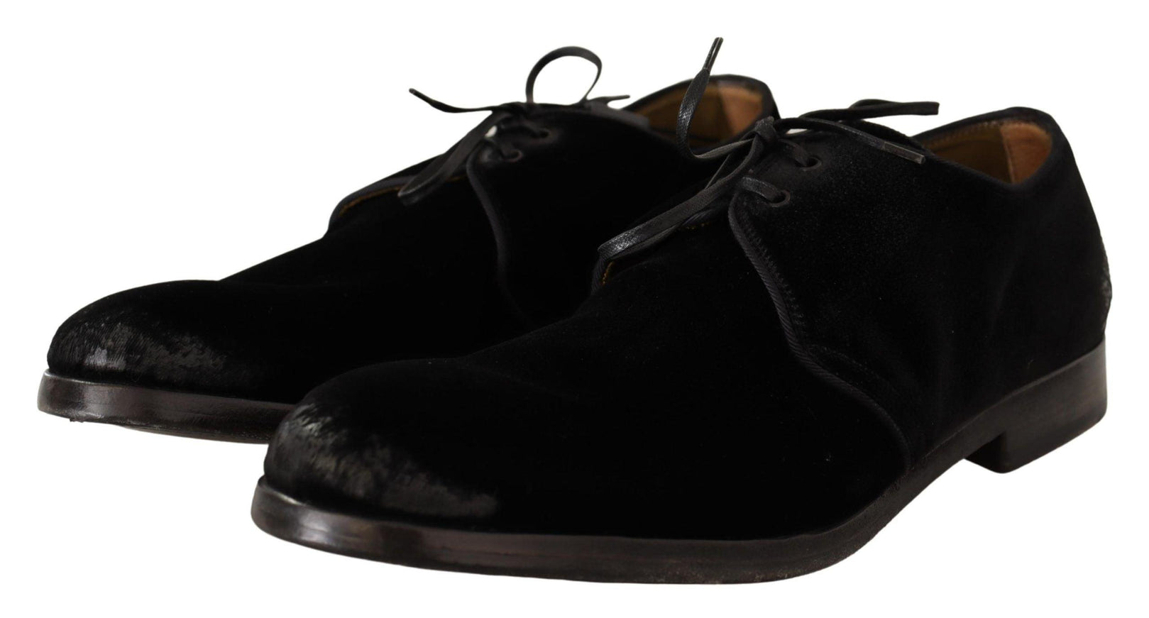 Dolce & Gabbana Black Velvet Lace Up Aged Style Derby Shoes - Ellie Belle