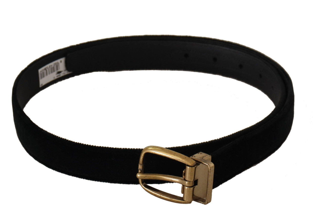 Dolce & Gabbana Black Velvet Leather Gold Tone Metal Buckle Belt - Ellie Belle