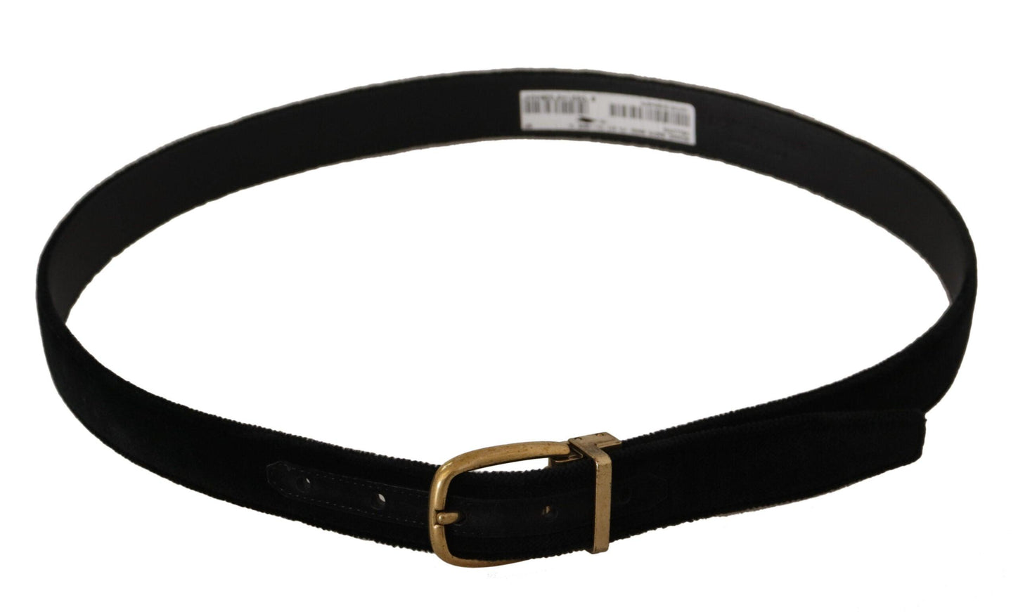 Dolce & Gabbana Black Velvet Leather Gold Tone Metal Buckle Belt - Ellie Belle