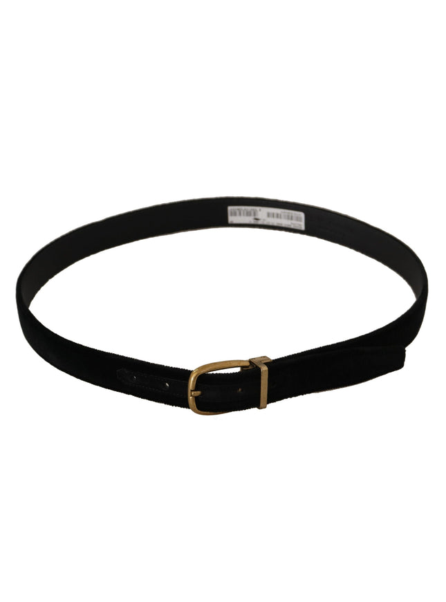 Dolce & Gabbana Black Velvet Leather Gold Tone Metal Buckle Belt - Ellie Belle