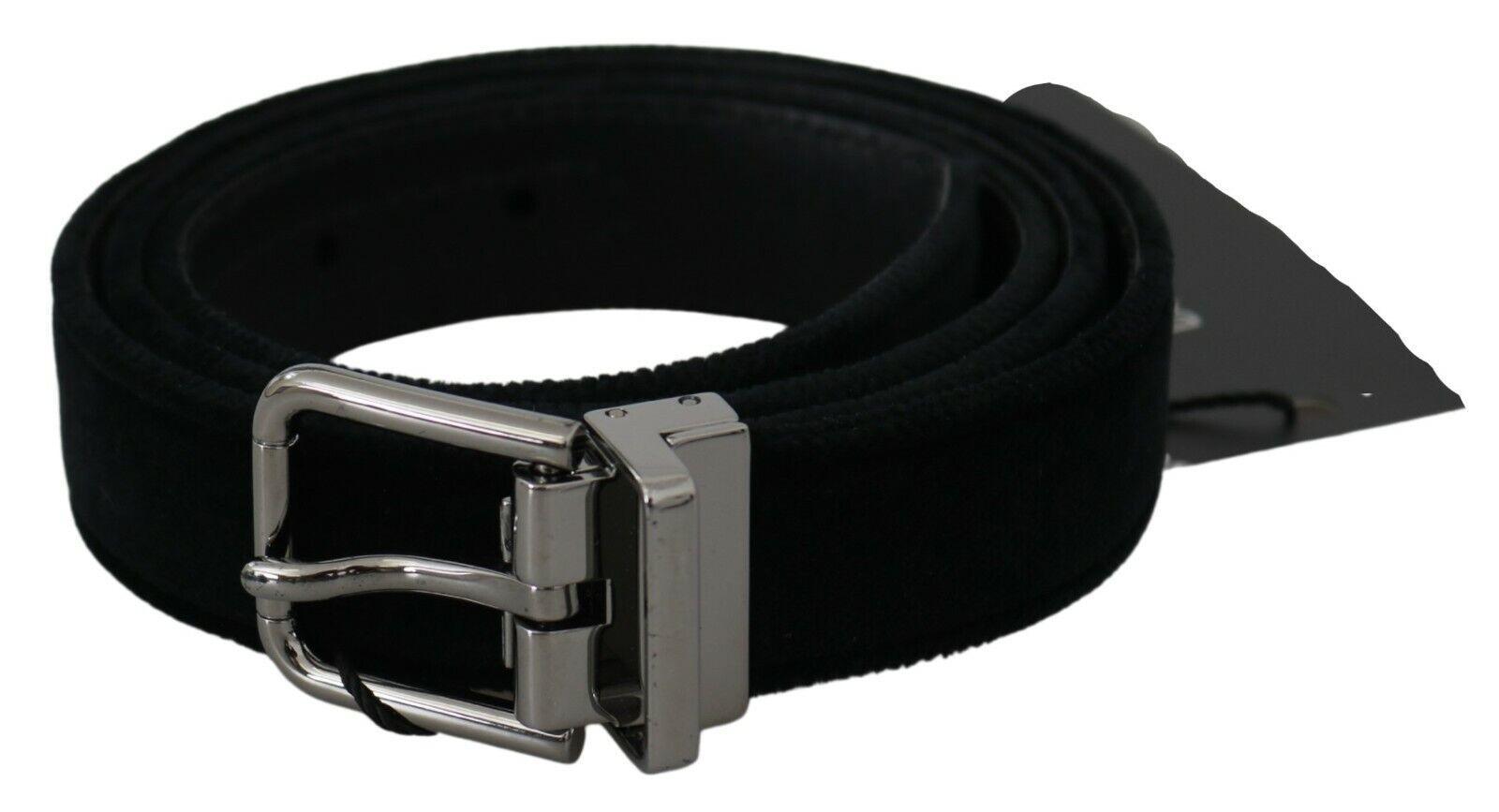 Dolce & Gabbana Black Velvet Leather Silver Buckle Belt - Ellie Belle