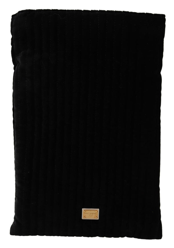 Dolce & Gabbana Black Velvet Quilt Drawstring Logo Plaque Pouch Bag - Ellie Belle