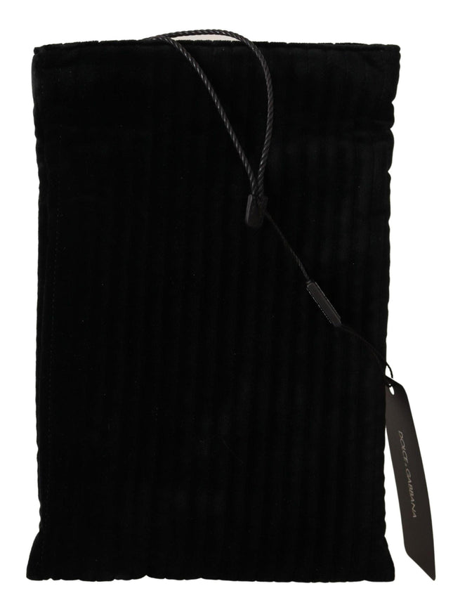 Dolce & Gabbana Black Velvet Quilt Drawstring Logo Plaque Pouch Bag - Ellie Belle