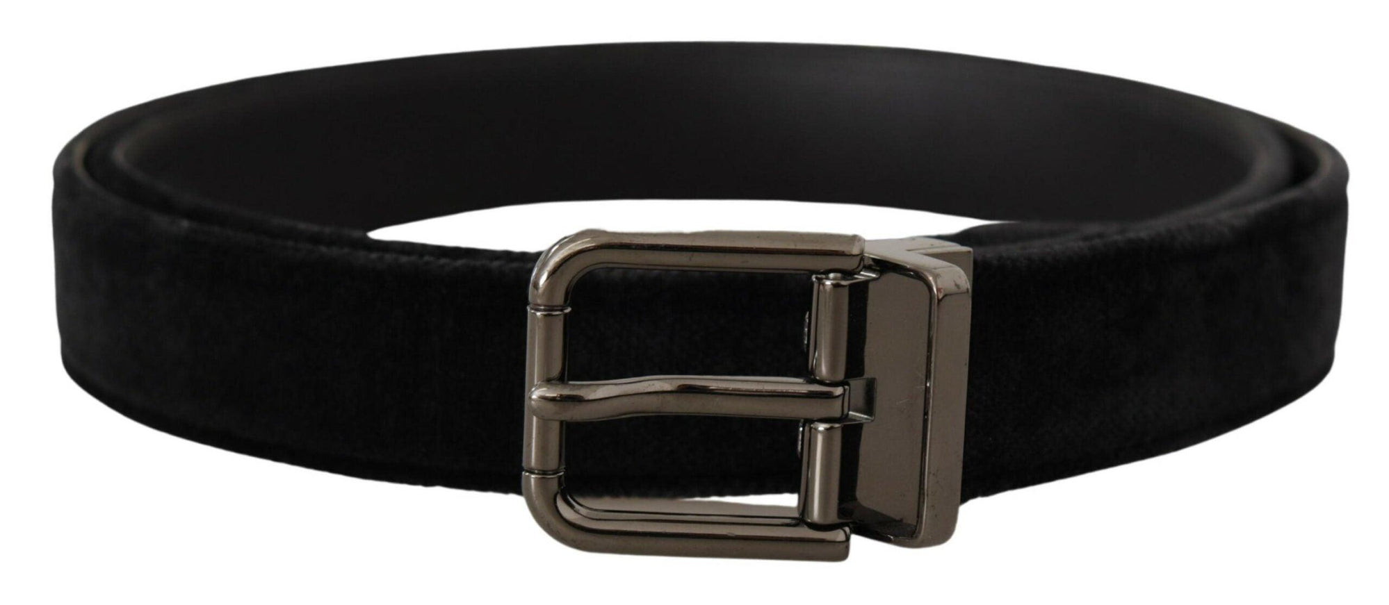 Dolce & Gabbana Black Velvet Silver Tone Logo Metal Buckle Belt - Ellie Belle