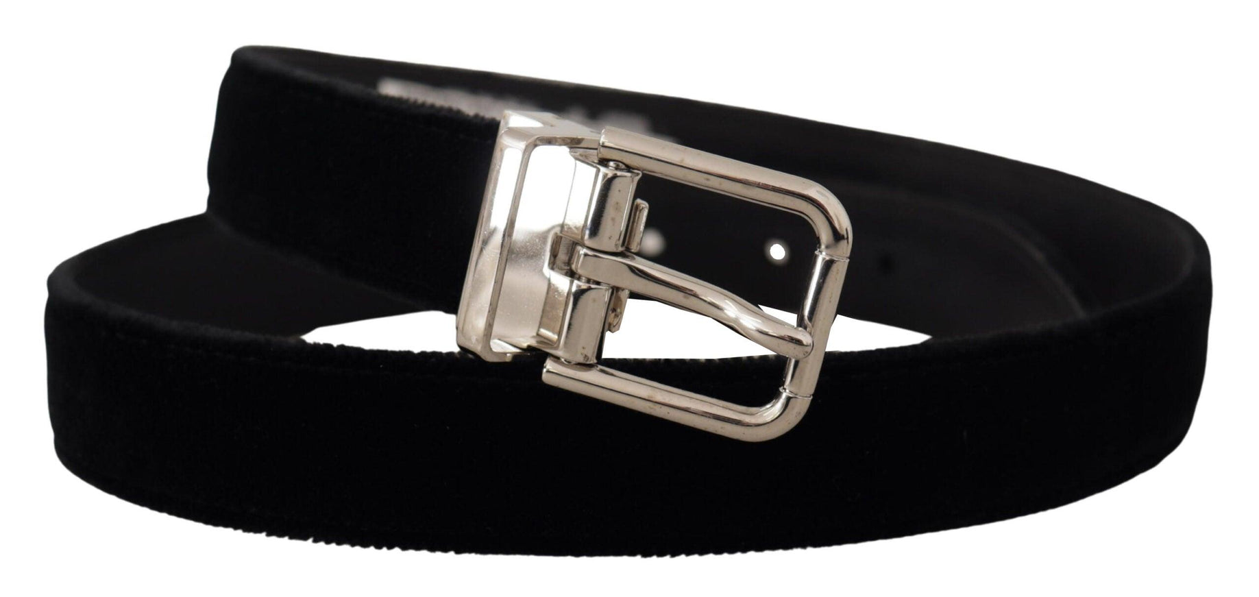 Dolce & Gabbana Black Velvet Silver Tone Metal Logo Buckle Belt - Ellie Belle