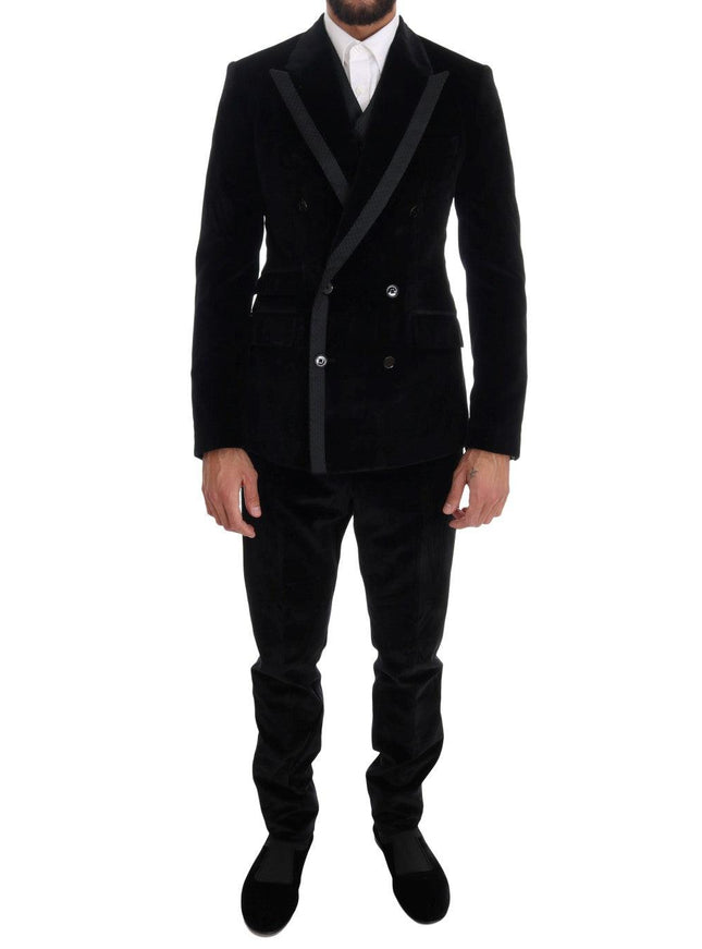 Dolce & Gabbana Black Velvet Slim Double Breasted Suit - Ellie Belle
