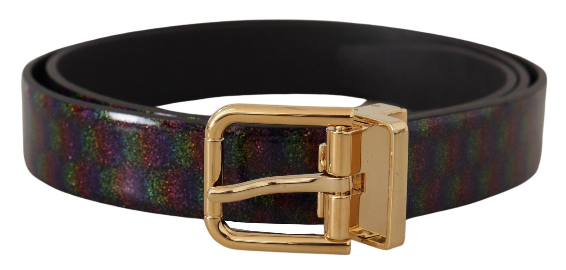 Dolce & Gabbana Black Vernice Dama Glitter Leather Gold Tone Metal Belt - Ellie Belle