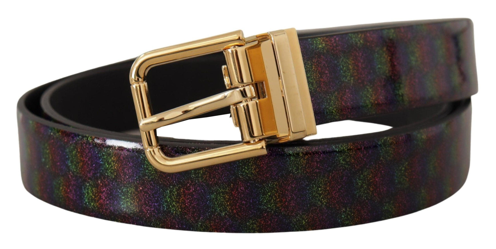 Dolce & Gabbana Black Vernice Dama Glitter Leather Gold Tone Metal Belt - Ellie Belle